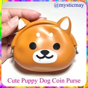 New Cute Brown PUPPY DOG Silicone Coin Change Purse Kawaii Bag Earbuds Case
